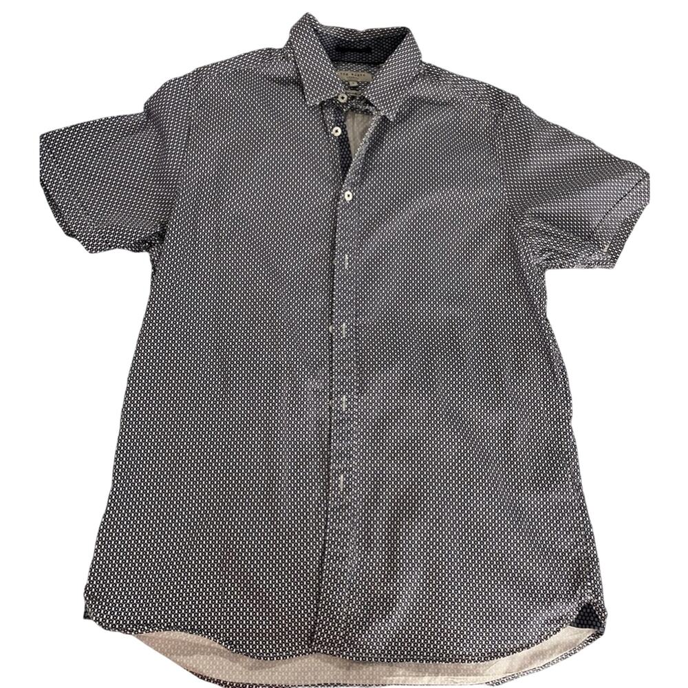 Ted Baker London Shirt Mens 4 Navy White Button Up Short Sleeve Geometric Print